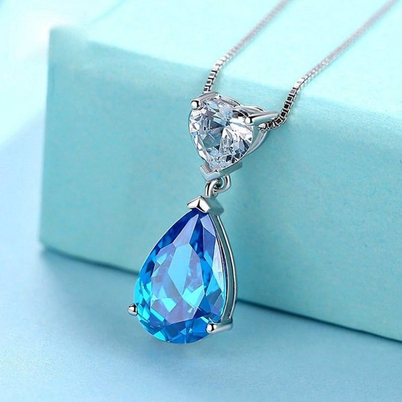 Aquamarine Teardrop Pendant Necklace - Picture 3 of 5